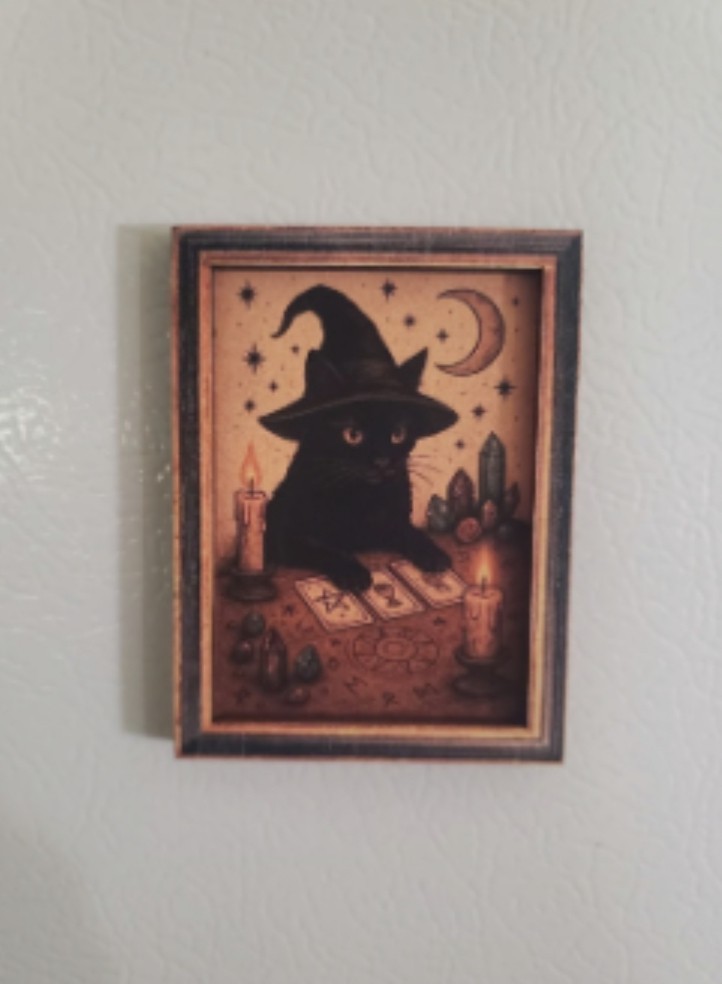 Cat Magnet Black Kitty Witch Halloween Goth Kirchen Decor Fridge Cute Acorable