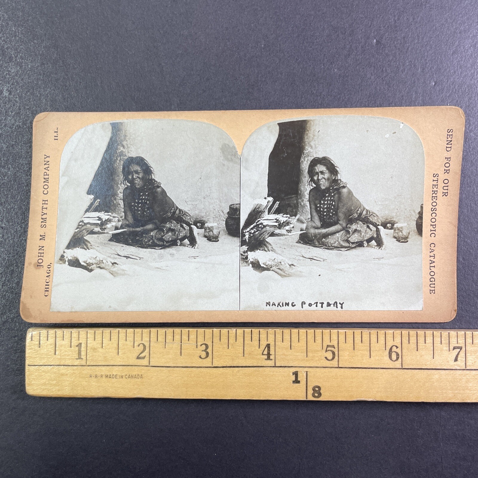 Native American Woman Making Pottery Stereoview John M Smyth Co Chicago 1890s