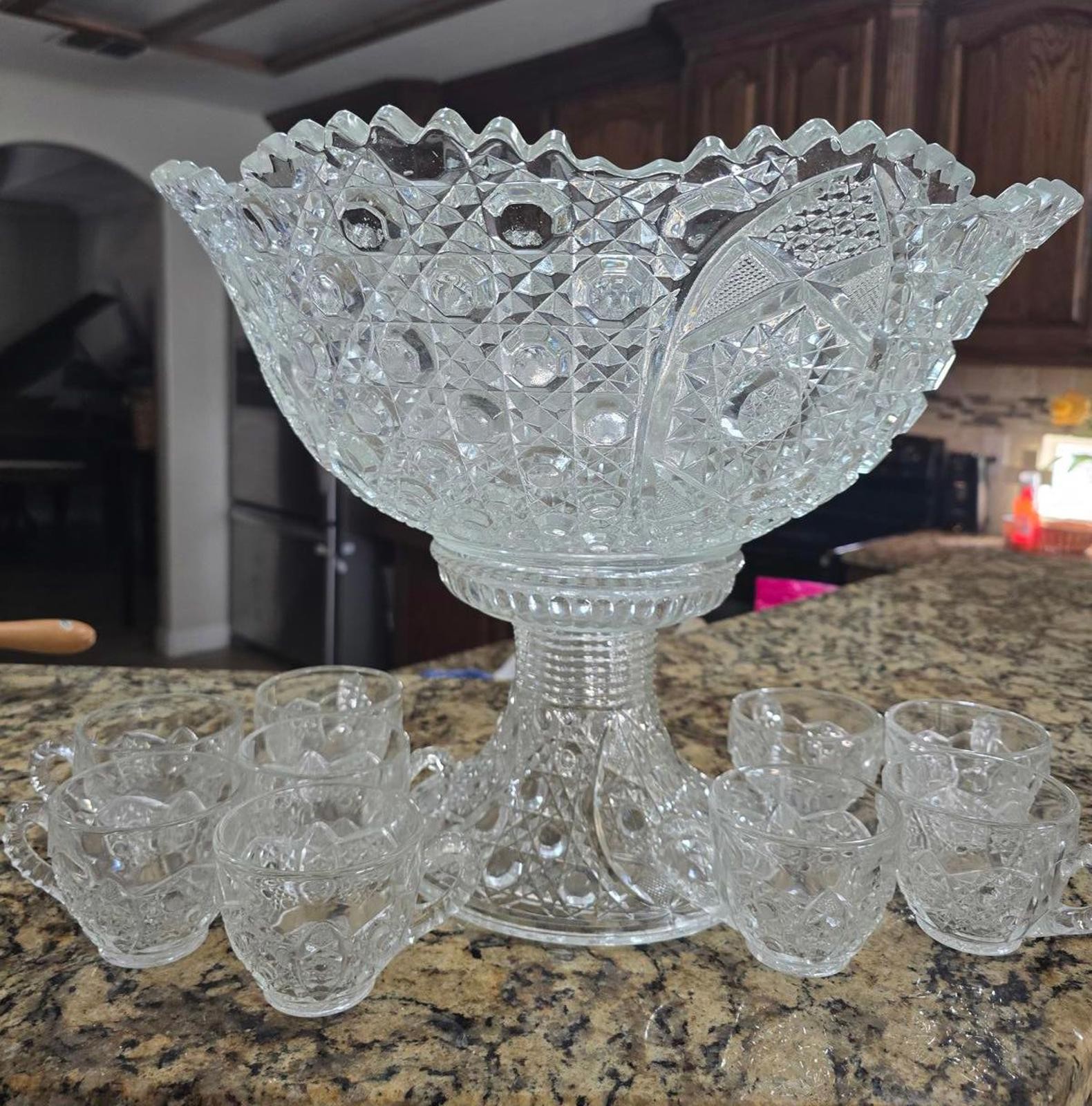 1894 EAPG Mckee Cut Glass Punch Bowl With Base & 9 Cups 1894 EAPG Mckee Cut Glass Punch Bowl With Base & 9 Cups