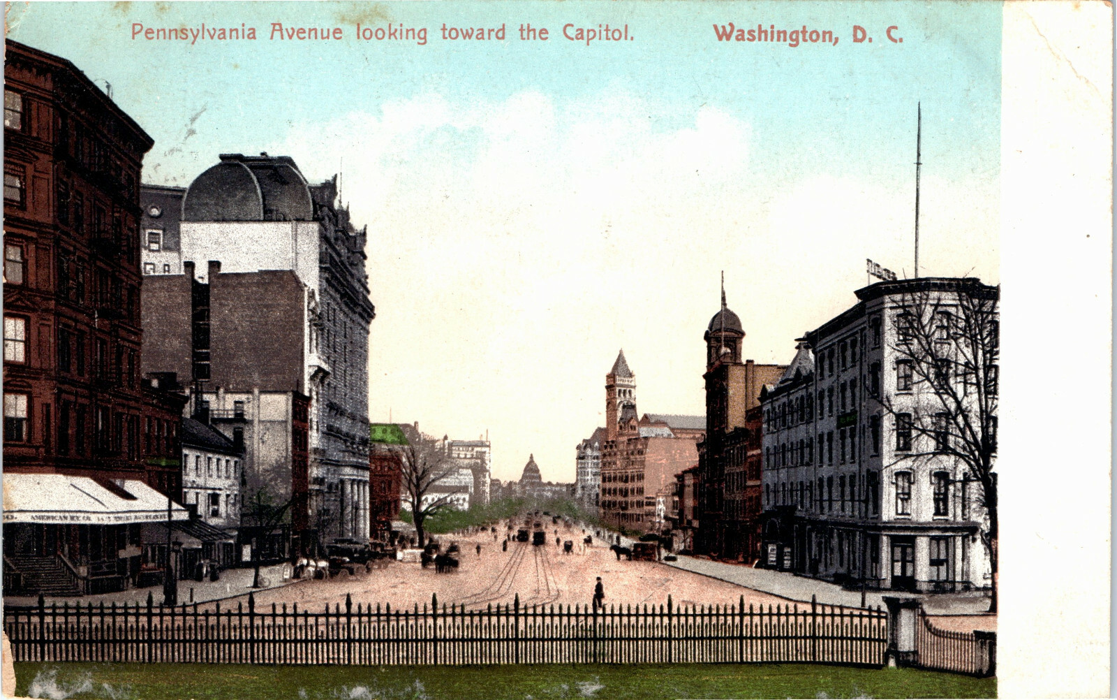 1907 Pennsylvania Ave Looking Toward Capitol Street View Undivided Postcard