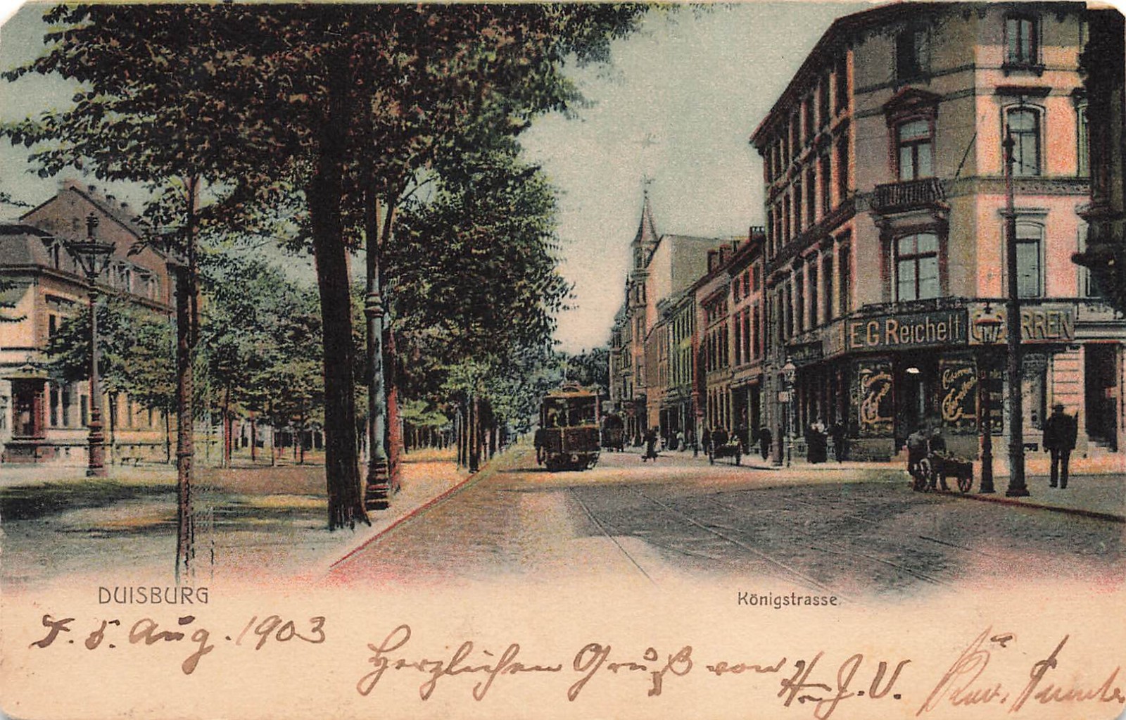 DUISBURG GERMANY KONIGSTRASSE 1903 VINTAGE POSTCARD 100825 U