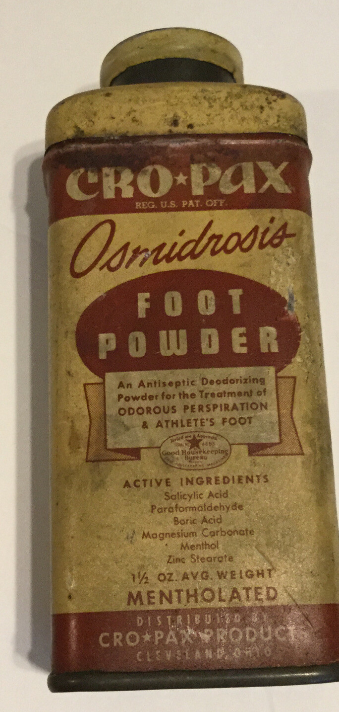 Cro Pax vintage Collectible Foot Powder tin Still Has Powder In The Tin,