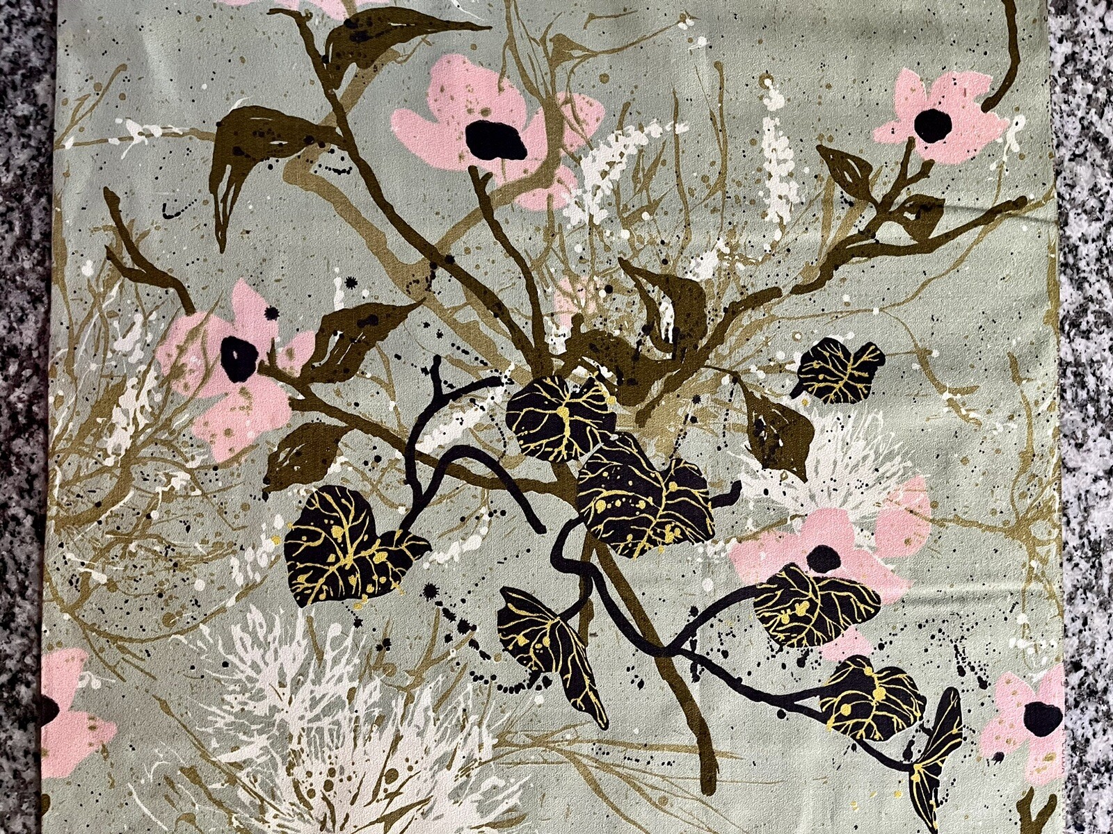 Rare Art Deco Vintage Flower 50s Fabric By Yard Upholstery By Yard Water Color
