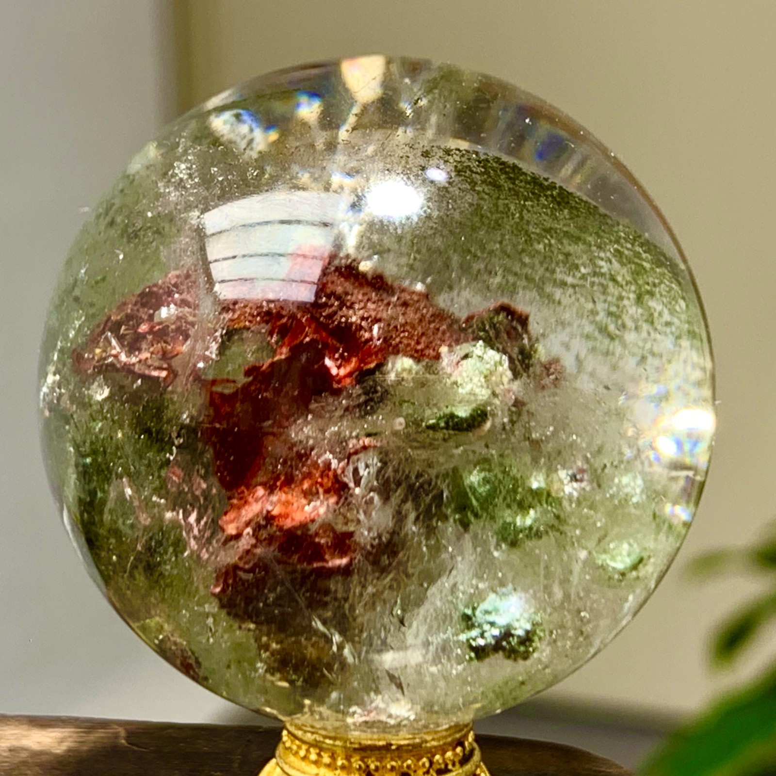 91G Natural Green Ghost Crystal Quartz Ball Crystal Sphere Mineral Specimen--