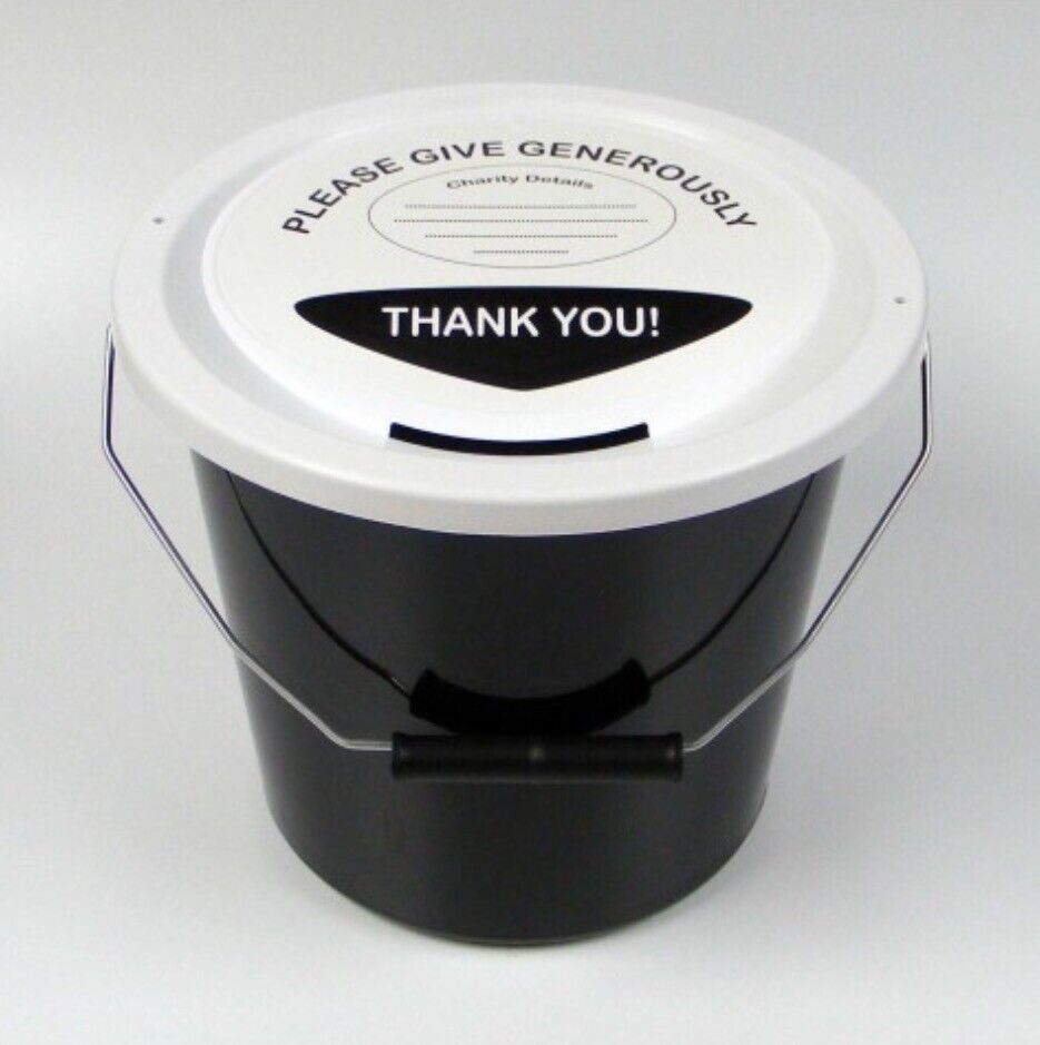 20 Large Charity Donor  Money Collection Buckets Security Ties Lids & Lid Labels