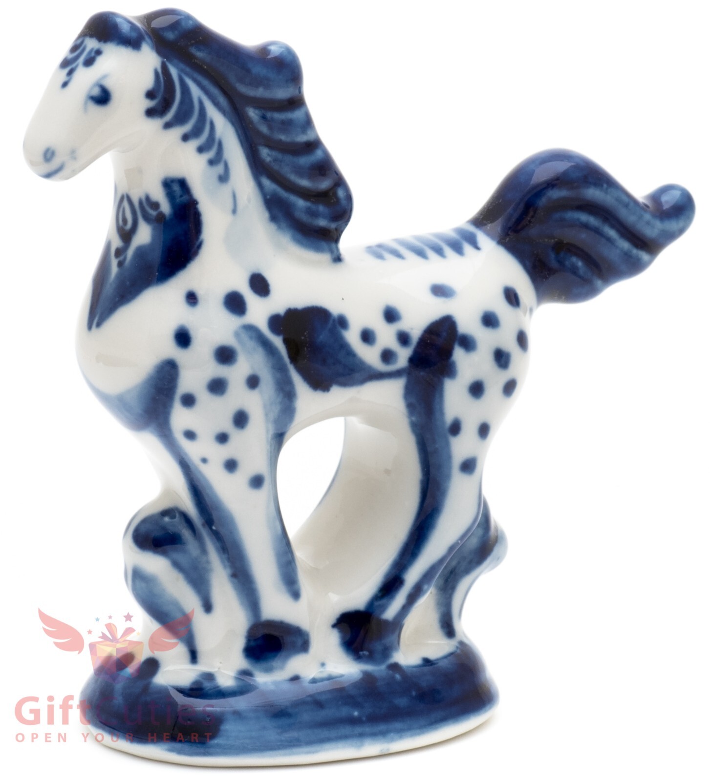Russian Porcelain Gzhel Hand Painted Figurine of Horse Symbol 2026 Year Гжель