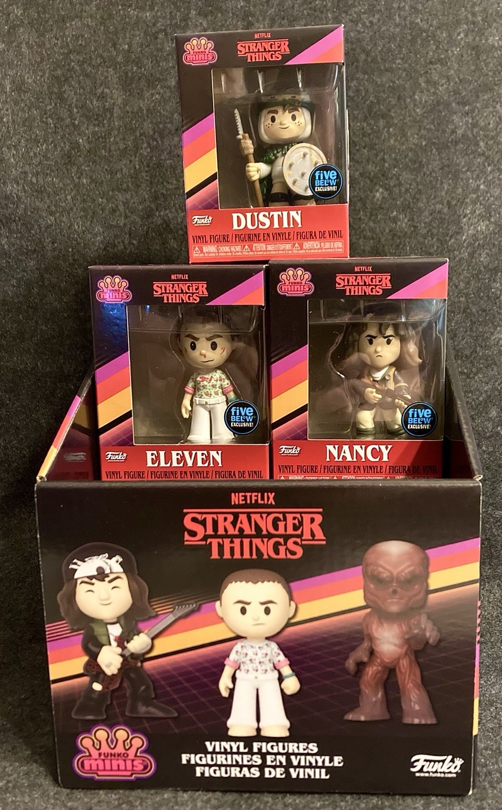 STRANGER THINGS FUNKO MINIS FIVE BELOW EXCLUSIVE FULL SET w/ CHASES +DISPLAY MIP