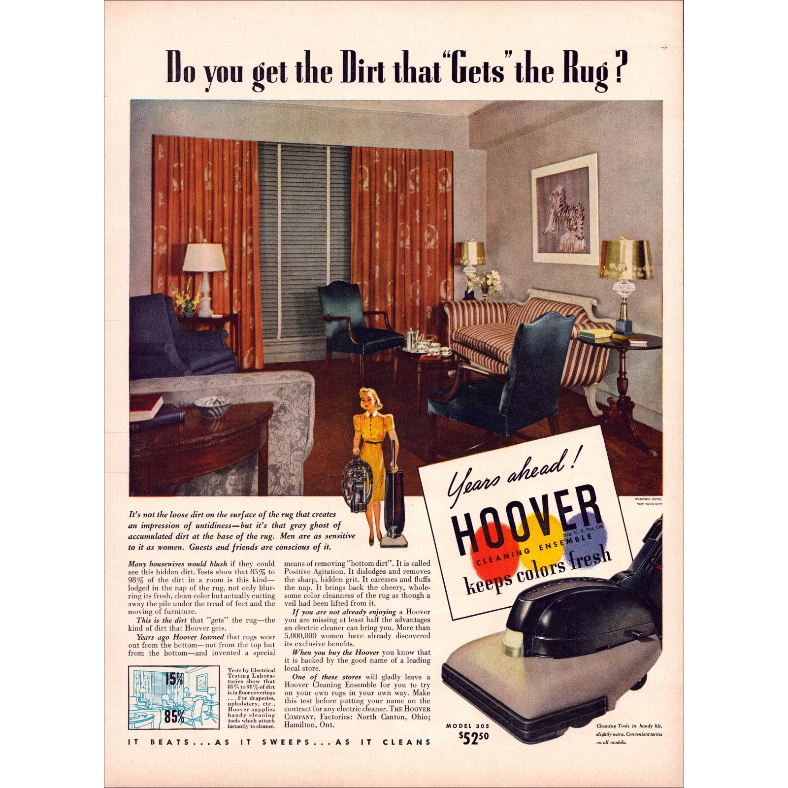 1939 Hoover Vacuums Original Vintage Print Ad
