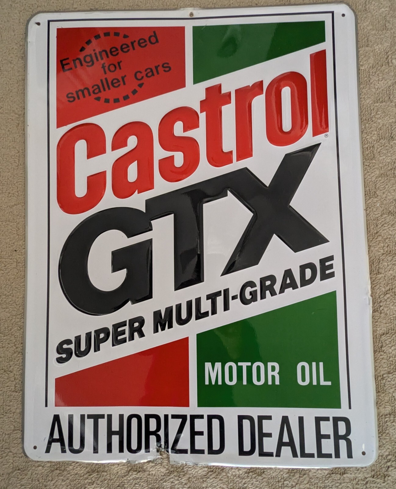 Castrol GTX Super Multi-Grade Motor Oil Embossed Authorized Dealer Metal Sign