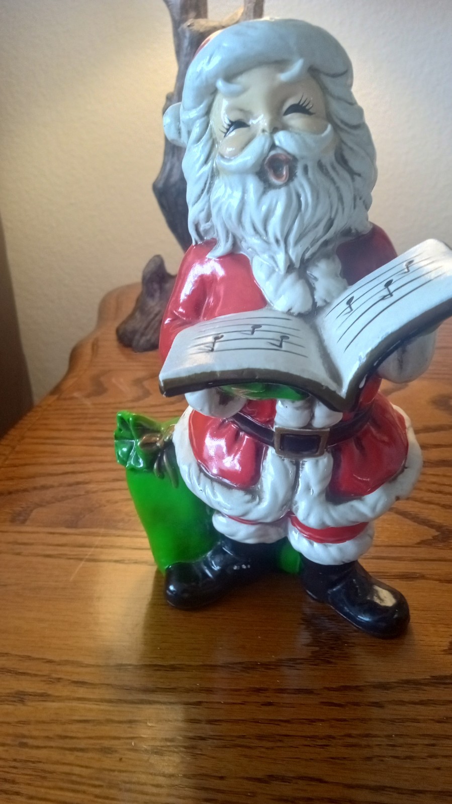 Vintage Made in Japan Santa Christmas Retro Figurine Red Green Book Sack 1950s?