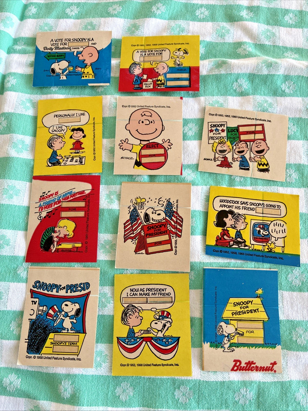 11-VINTAGE SNOOPY CHARLIE BROWN PEANUTS STICKERS CIRCA 1968-70 DOLLY MADISON