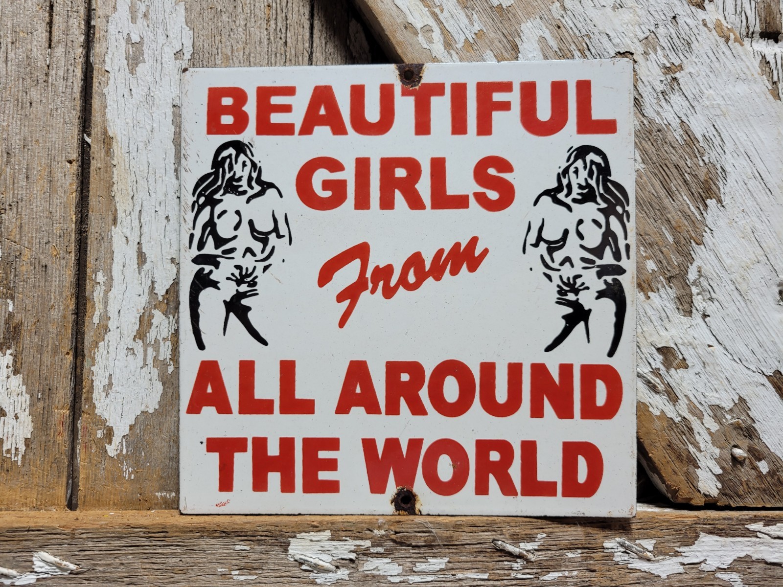 VINTAGE BEAUTIFUL GIRLS PORCELAIN SIGN GENTLEMANS CLUB STRIP STRIPPER BROTHEL