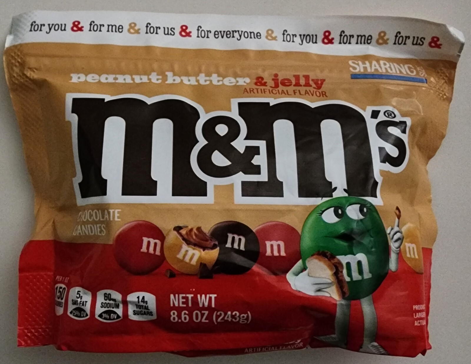 NEW 2024 M&M\'S PEANUT BUTTER & JELLY 8.6 OZ SHARING SIZE BAG