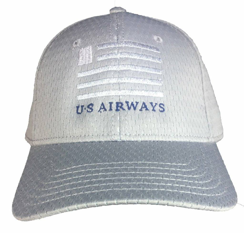 US Airways Gray Blue Embroidered Logo Adjustable Mesh Baseball Cap Golf Hat New