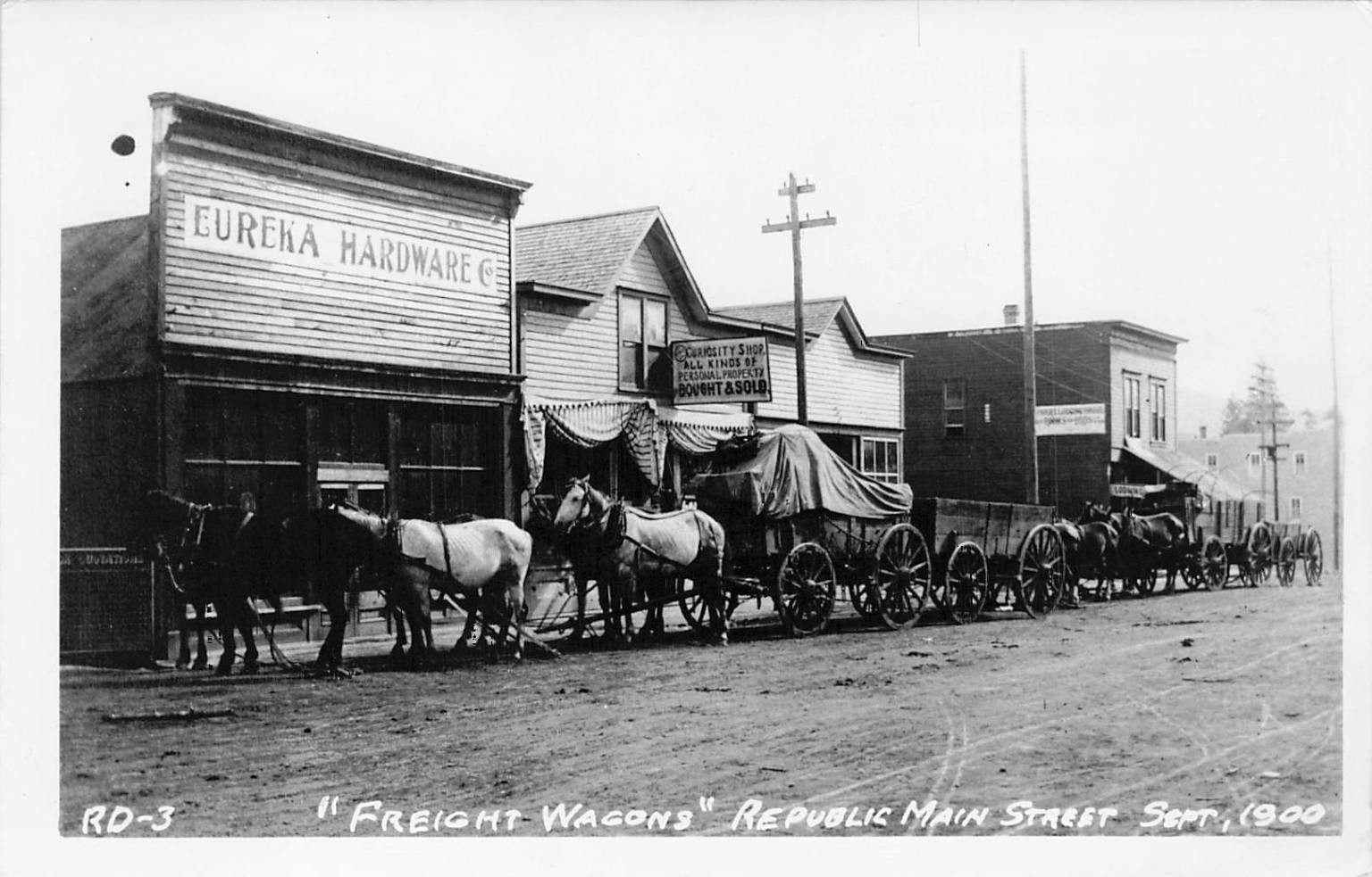 Republic WA Main Street Freight Wagons 1900 Real Photo Postcard RPPC Eureka