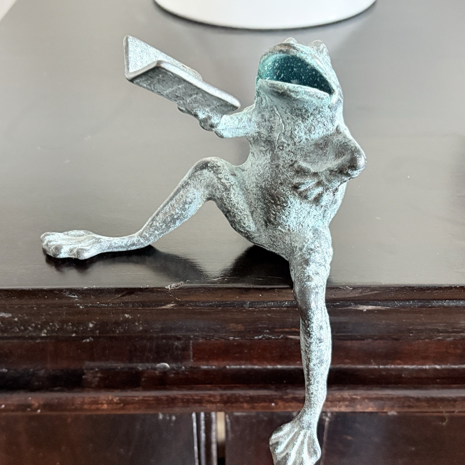 SPI Home Cast Iron Bookshelf Sitter Decor Reading Frog Verdigris Metal Finish 