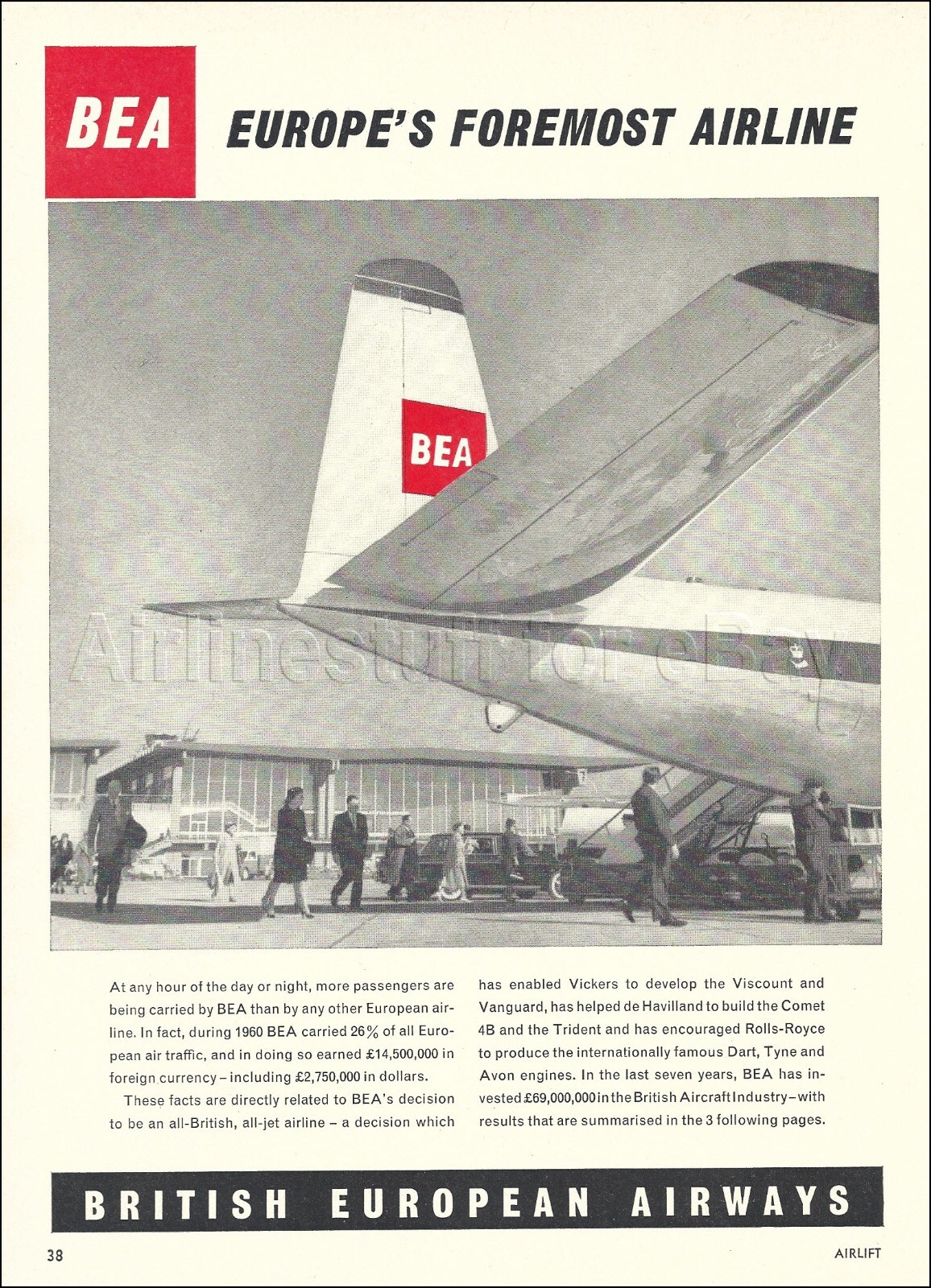 1961 BEA British European Airways ad DE HAVILLAND COMET 4B JET advert airlines