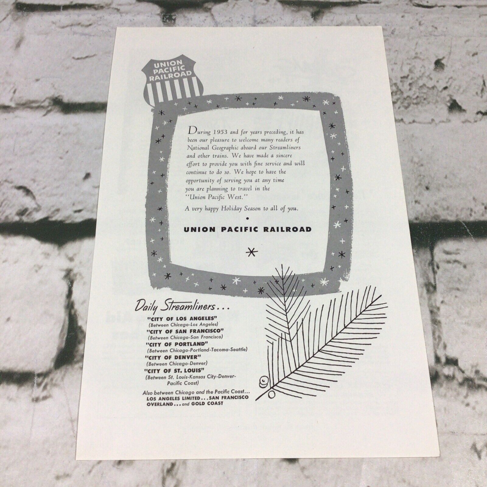 1953 Print Ad Union Pacific Railroad Christmas Holiday Advertising Art