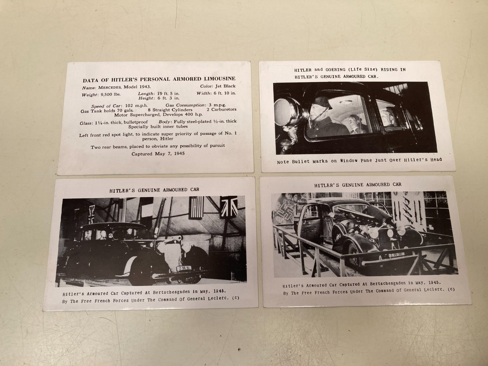 (4) Vintage postcards depicting Adolph Hitler's armored car (Krom-A-Tone)
