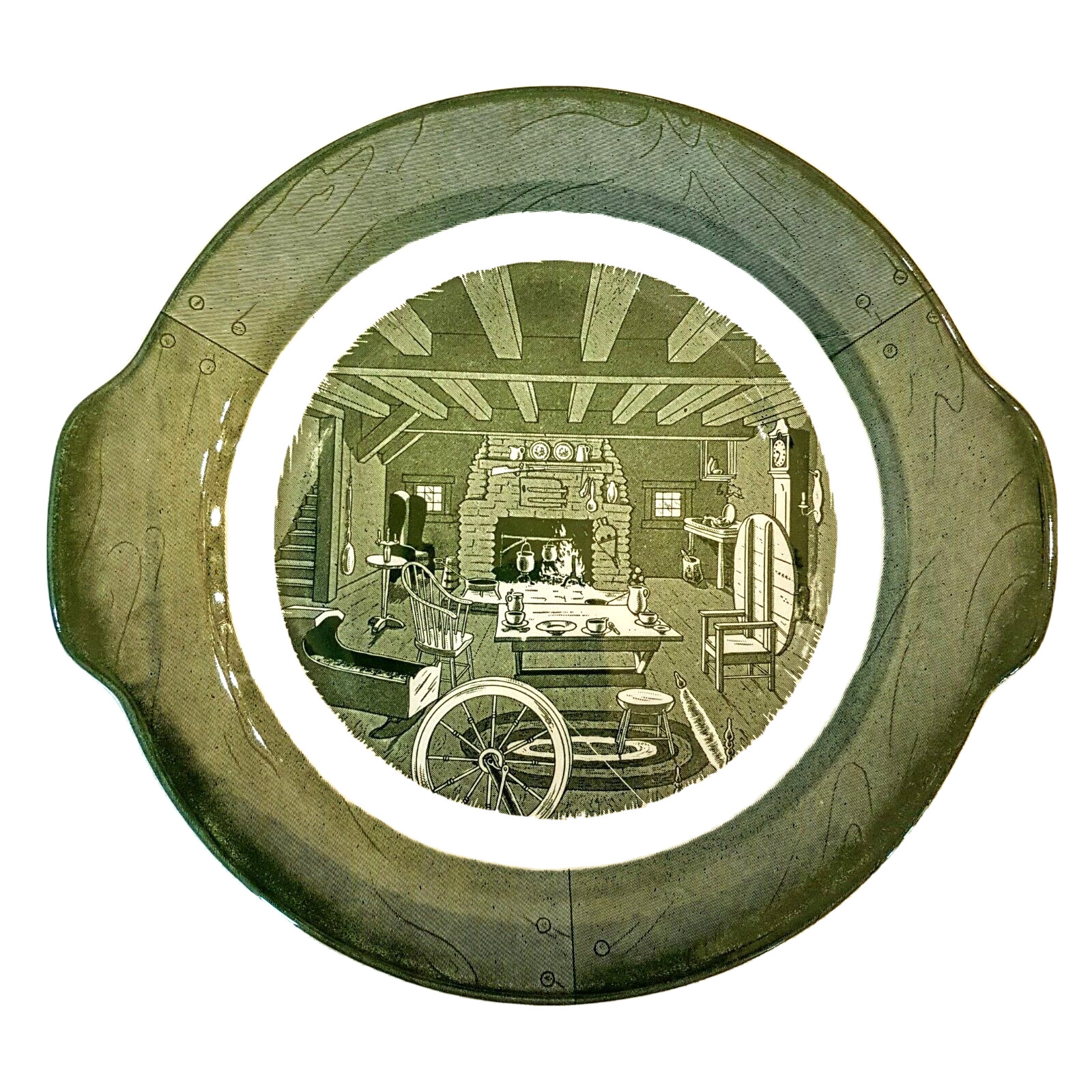Royal Colonial Homestead Green Tab Handled Cake Plate VTG 1950\'s Platter
