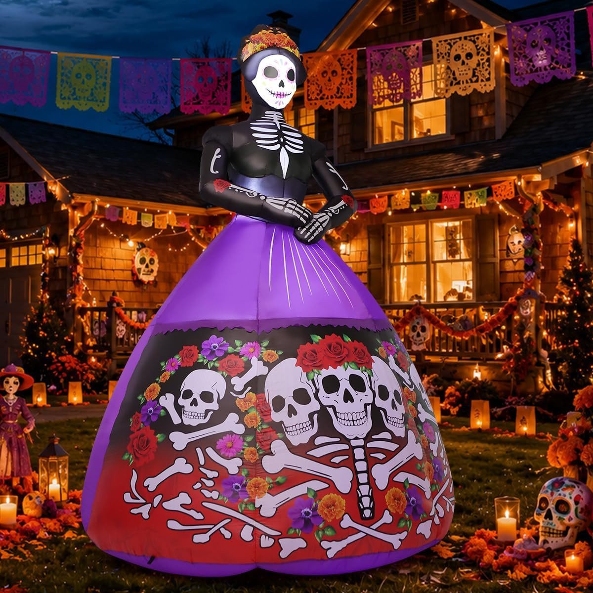 9 FT Halloween Inflatable Skull Lady Day of the Dead Yard Decorations