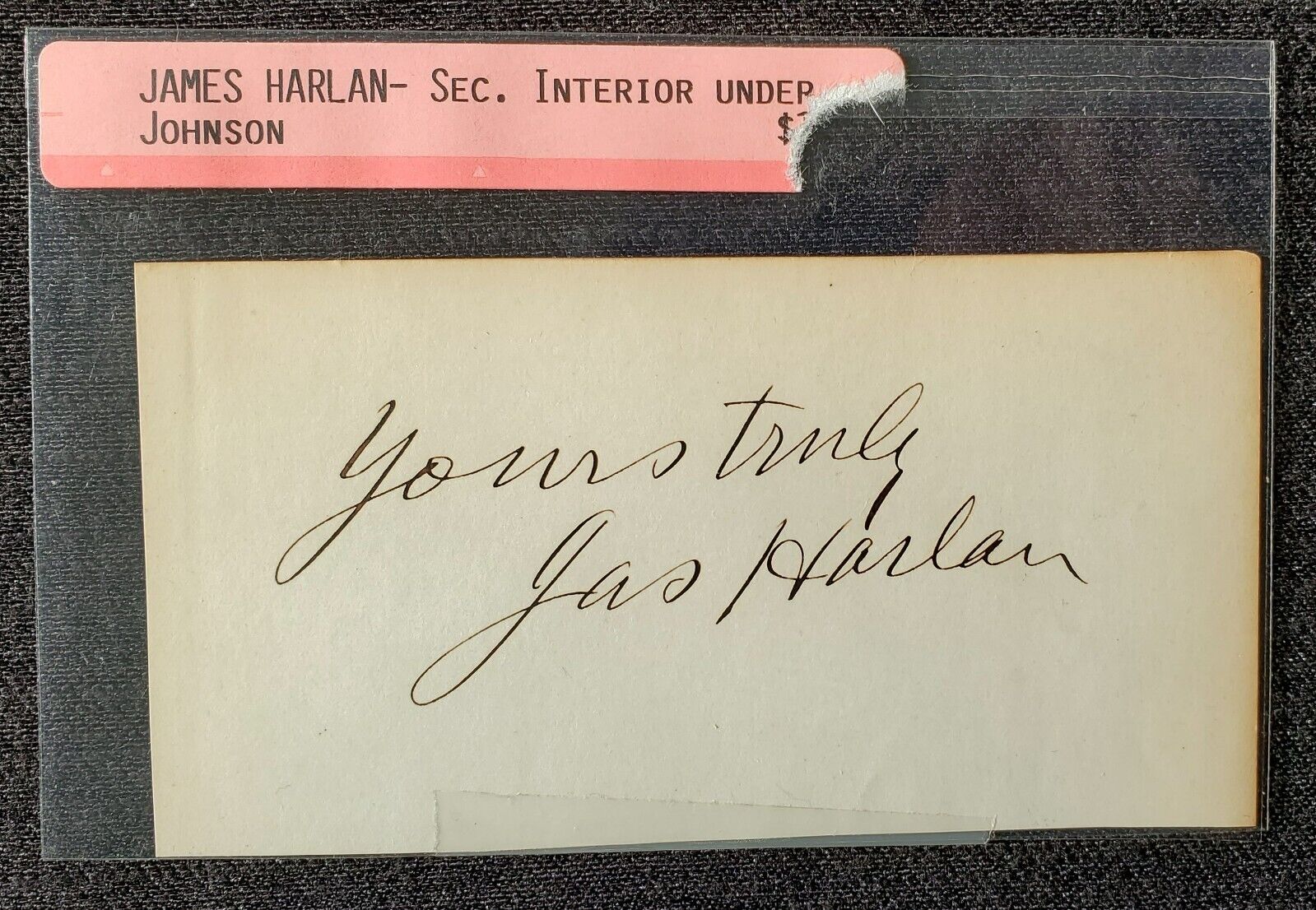 1850s/1860s US Secretary Of Interior Senator James Harlan Autograph Card