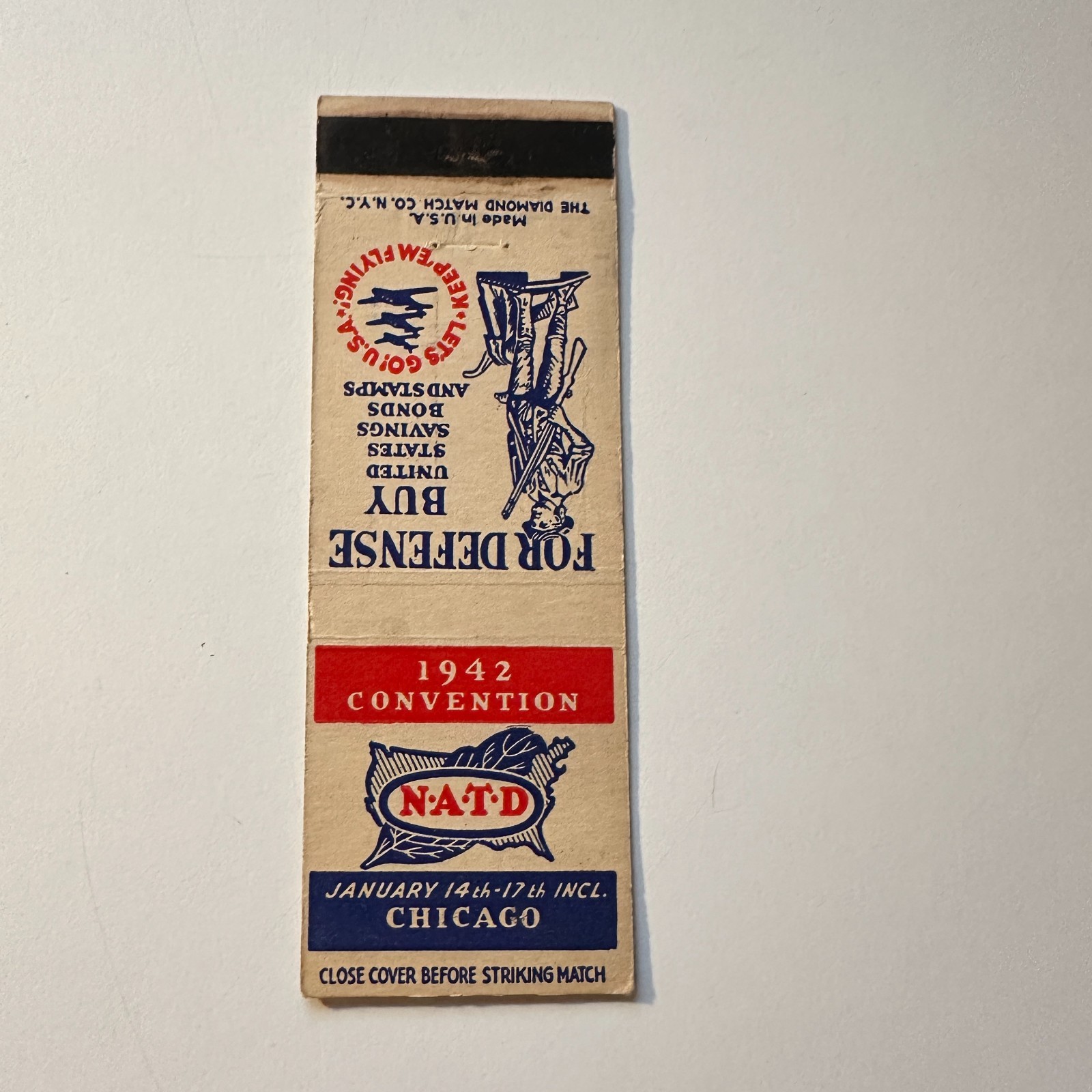 1942 NATD Convention Jan 14th-17th Chicago Vintage Matchbook Cover 5MB126-1