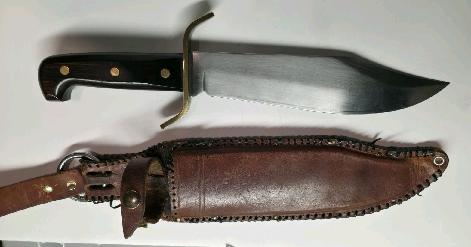 Vintage US Western Pre W49 Large Bowie Knife w/ Sheath & Pouch