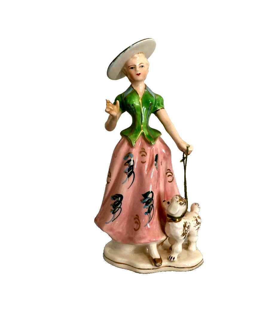 Vintage Grantcrest Japan Hand Painted  Victorian Lady with Dog 6.75