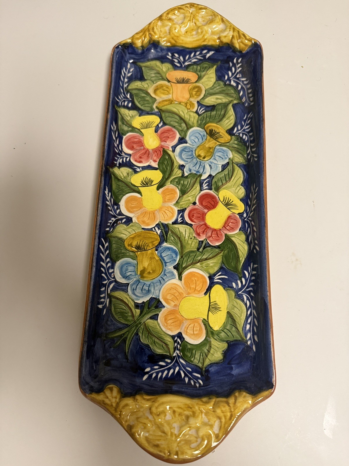Vintage Olaria Oliverio Corval Portugal Ceramic Tray Hand Painted Floral Platter Vintage Olaria Oliverio Corval Portugal Ceramic Tray Hand Painted Floral Platter