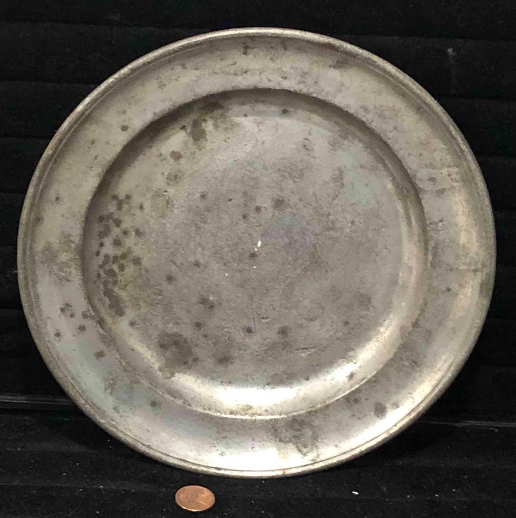 Antique German Pewter Plate, Triple Touch Marks, \