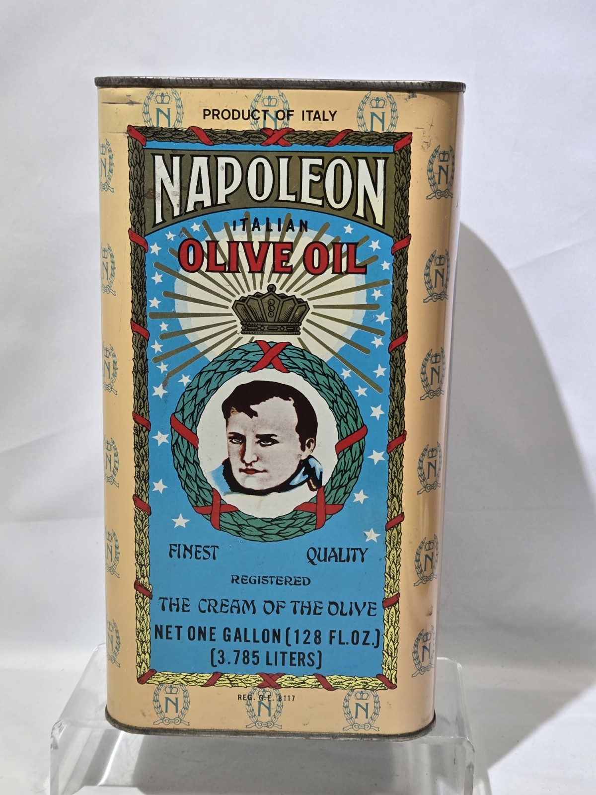 Vtg 1930s Napoleon Italian Olive Oil Tin 1 Gallon Litho Can Portrait Advertising