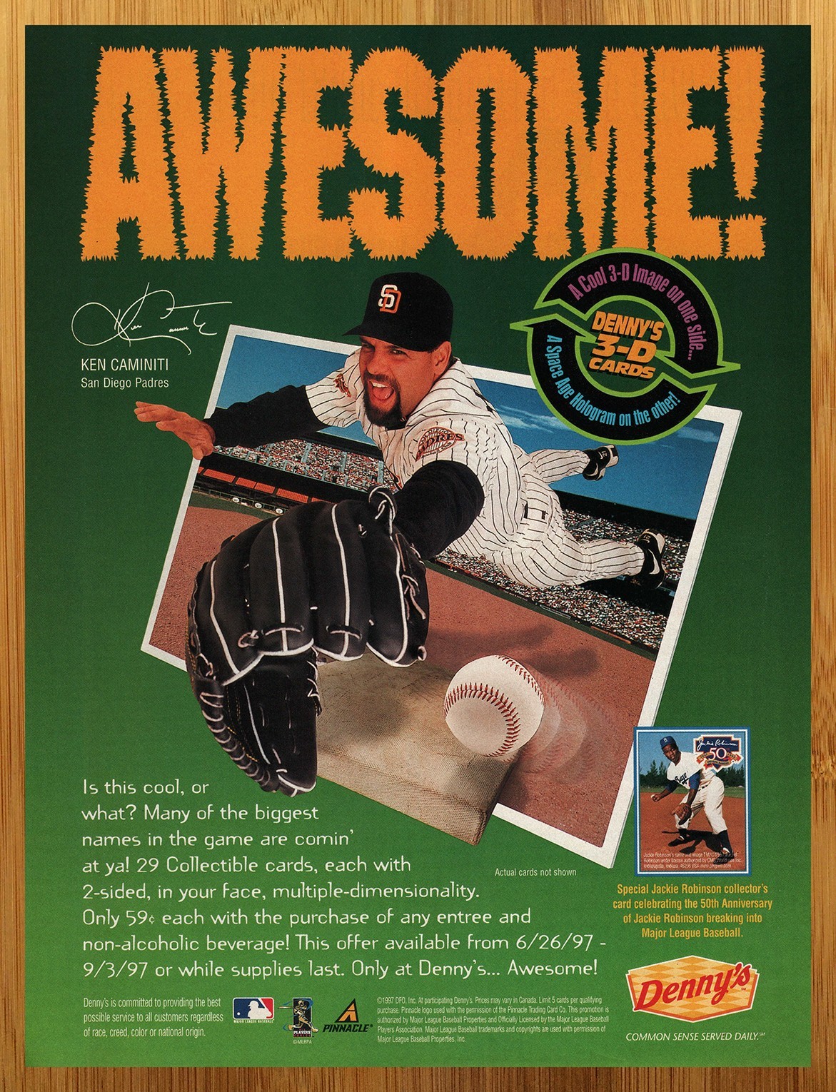 1997 Denny's 3-D Baseball Cards Vintage Print Ad/Poster Ken Caminiti Sports Art