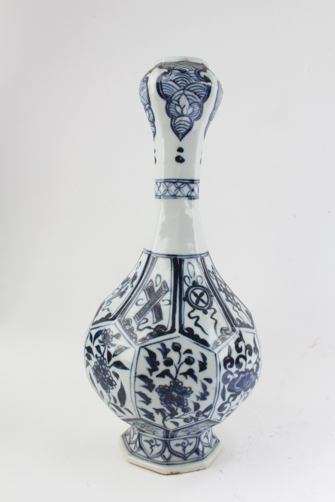 Chinese Octagonal-Shaped Blue & White Vase Chinese Octagonal-Shaped Blue & White Vase