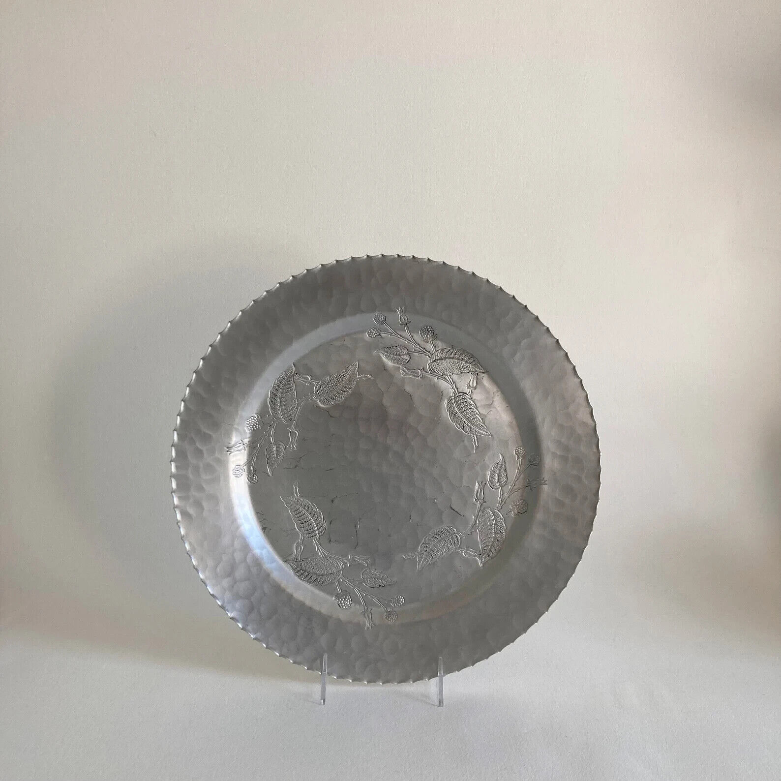1930s to 1950s, Wrought Farberware Aluminum Large Plate Charger w/Floral Pattern
