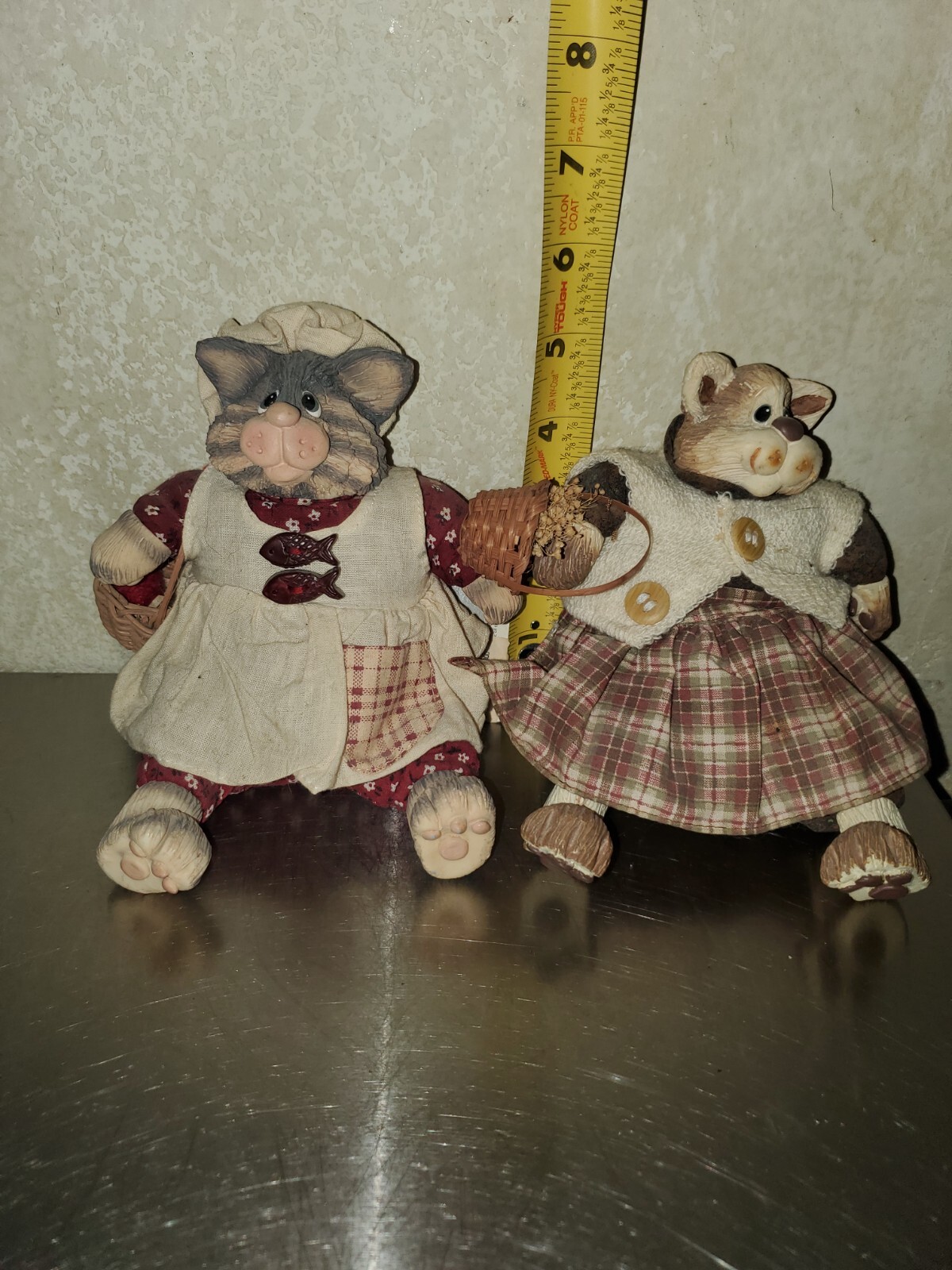 Vintage Russ Mrs. Crabtree & Zelda Resin & Cloth Cat Figurines Decor