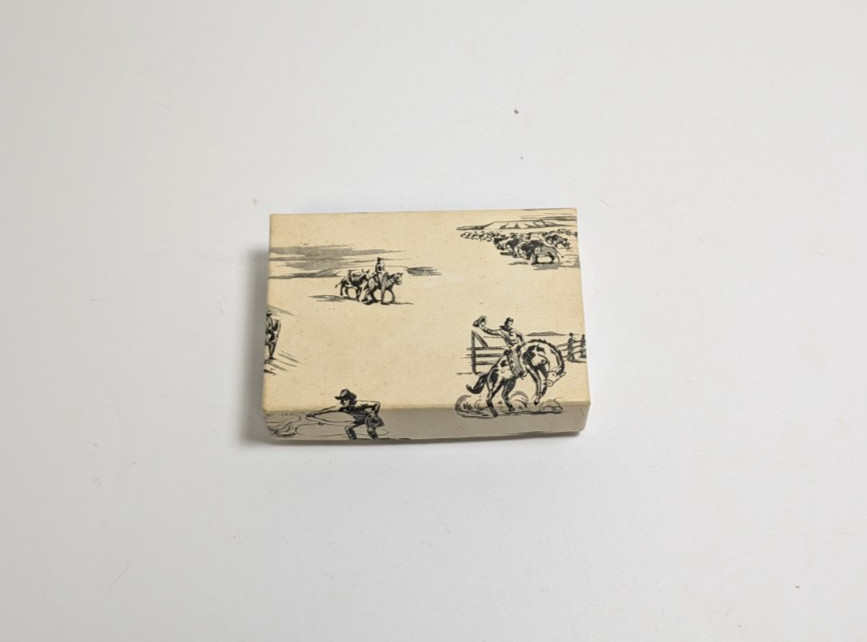 Vintage 1950s Western Cowboys Horses Motif Black and Cream Cardboard Box 4\
