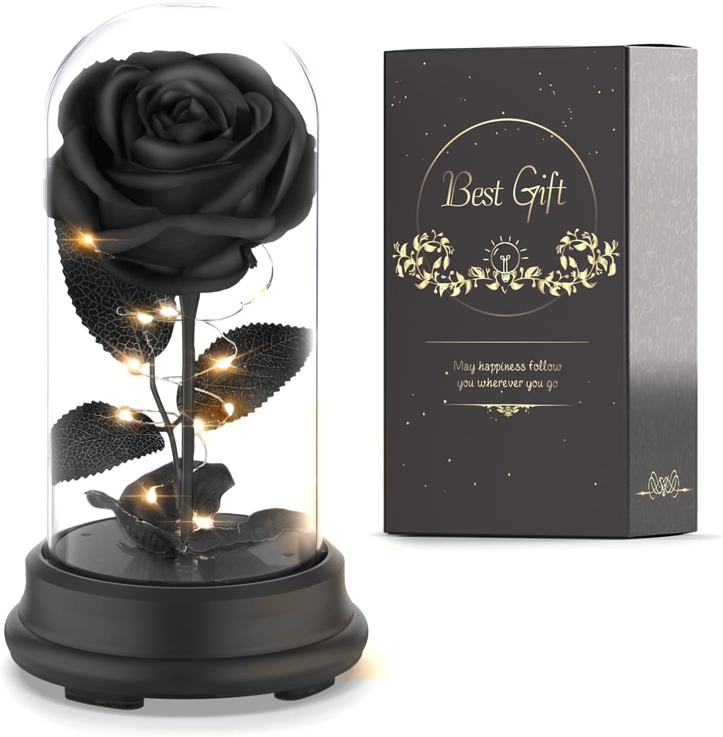 Deluxsa Forever Preserved Black Rose Birthday Gifts for Women,Eternal 