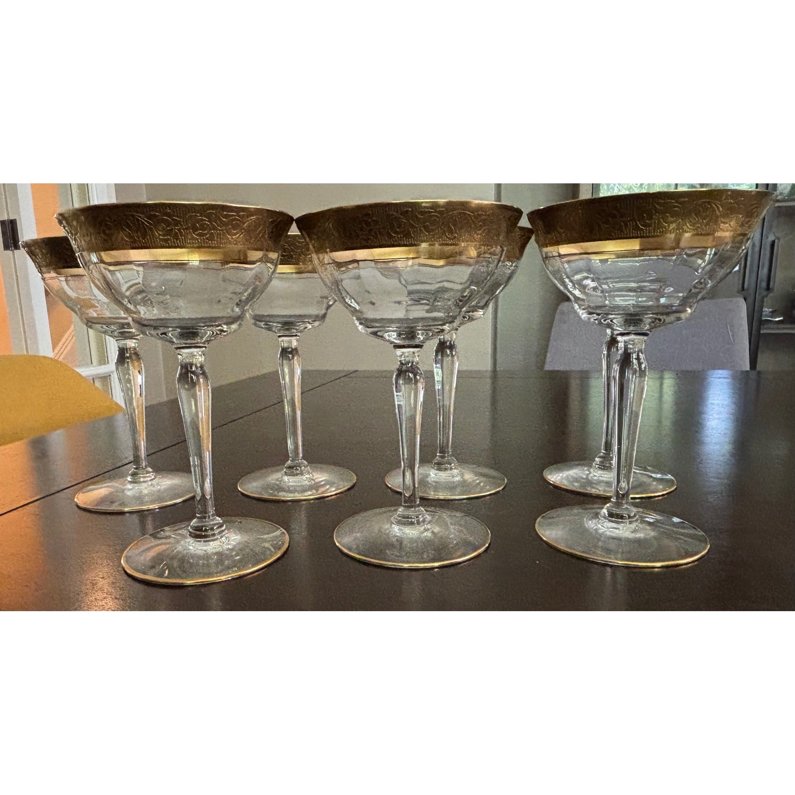 Vintage Minton Glastonbury Lotus Gold Optic coupe low champagne set of 7