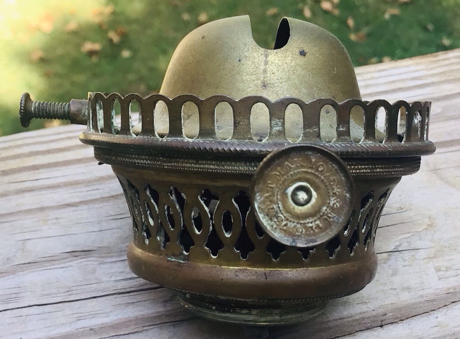 Antique Pat’d 1873 Brass Lift Gallery Wick Trim No 2 Oil Lamp Burner 
