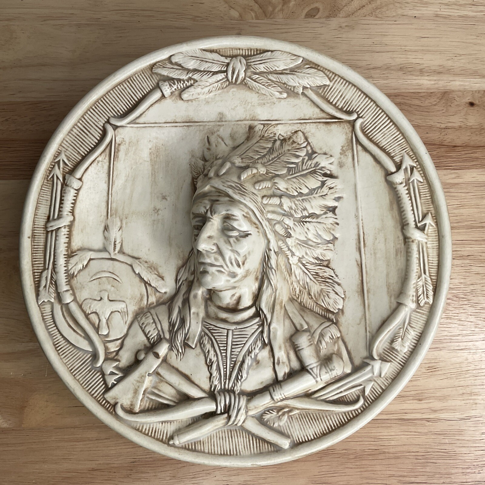 Native American Chief  Sleepy Eye Relief Plate Plaque Men’ Bas-relief Wall Decor