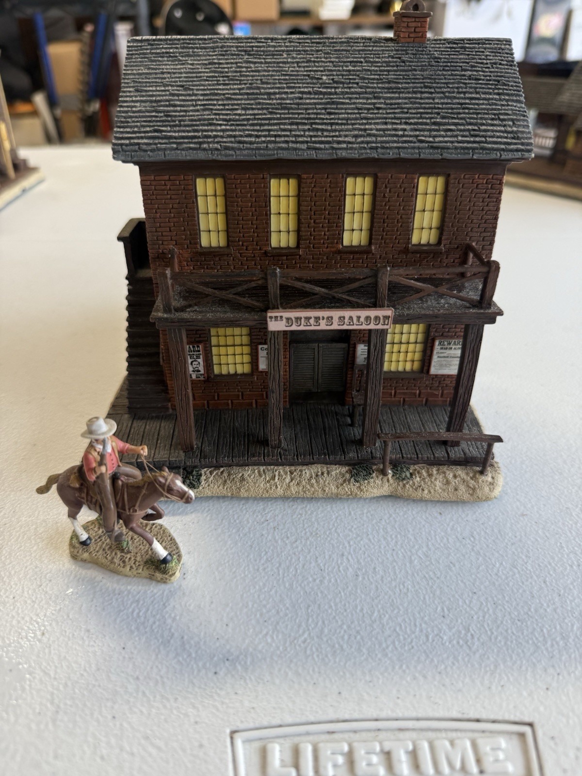 RARE Hawthorne Village John Wayne The Duke’s Saloon Western Village + Figure