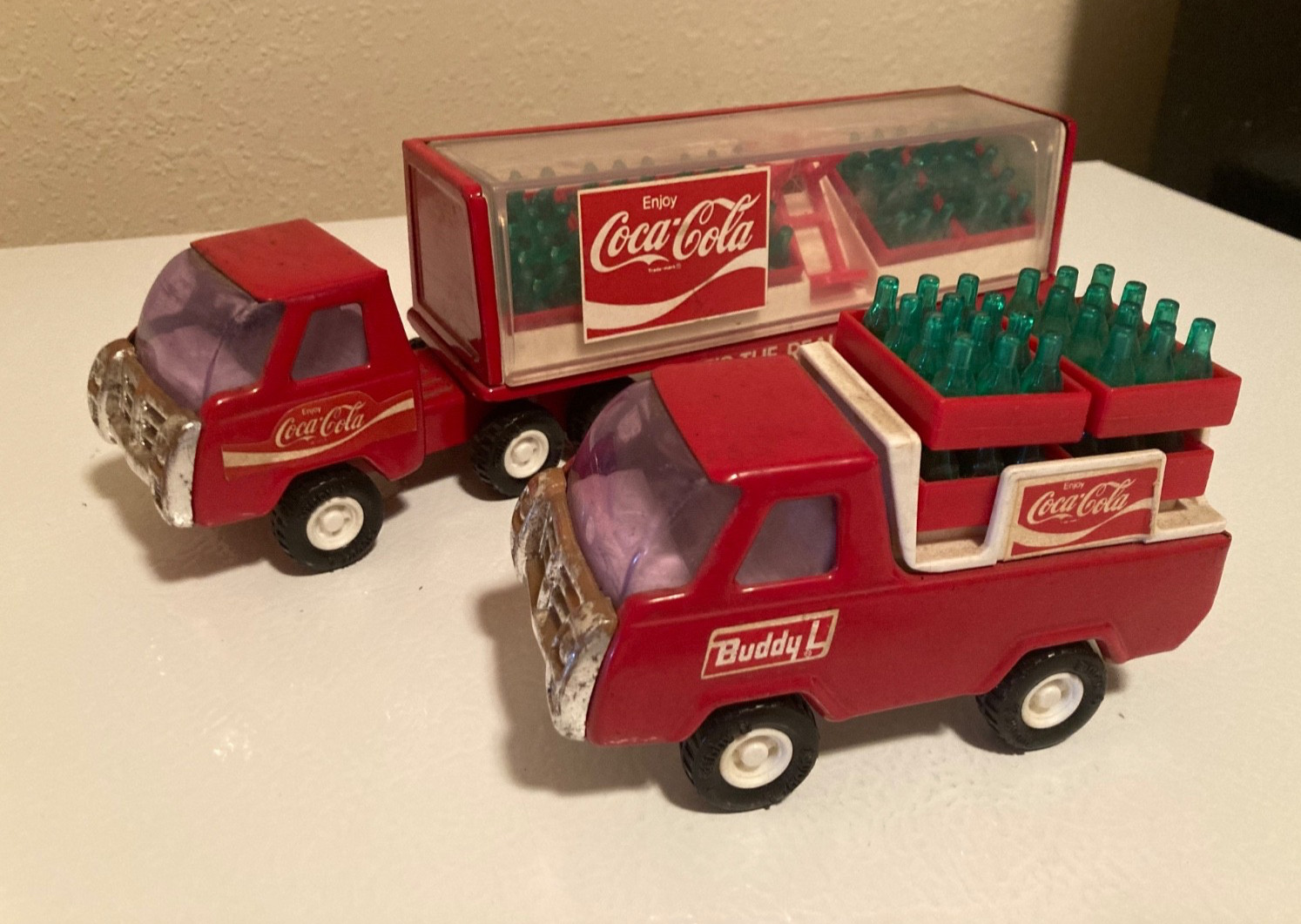 TWO Antique Miniature Coca Cola Trucks