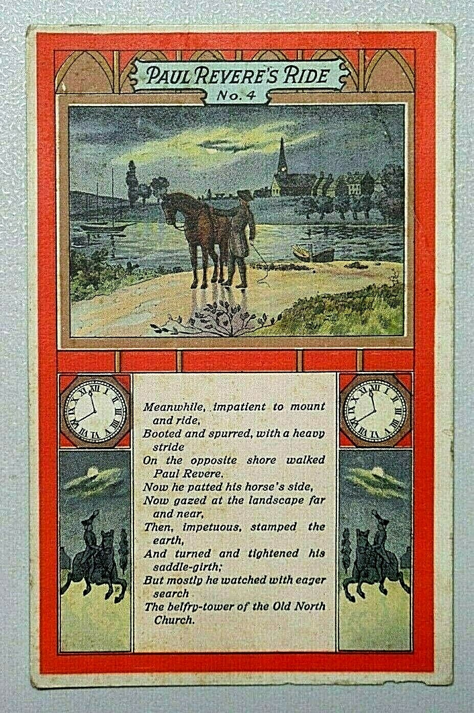 PAUL REVERE\'S RIDE No. 4 Patriotic Americana DB Postcard Unposted 8886