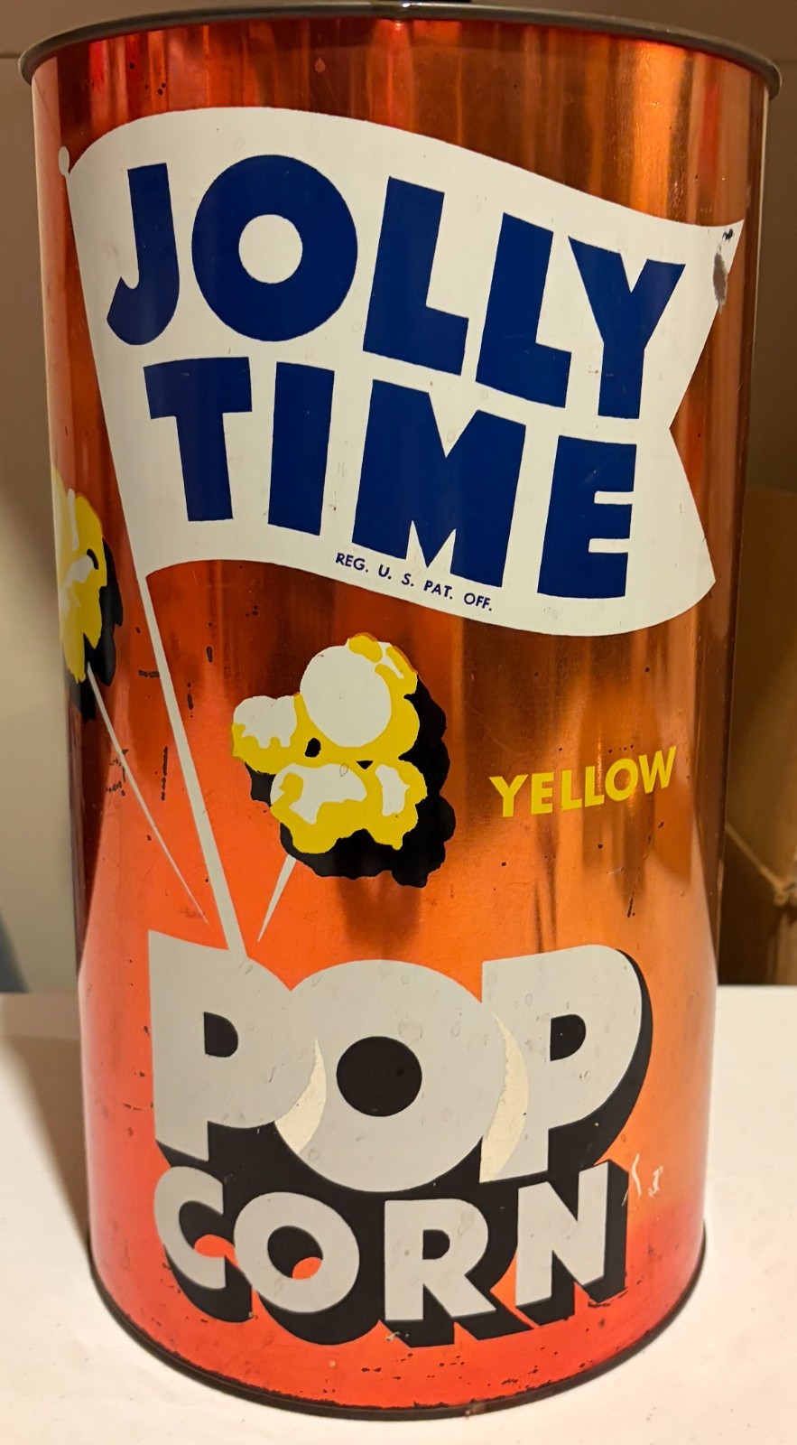 RARE Vtg 1950s Jolly Time Popcorn Tin Metal 14.5