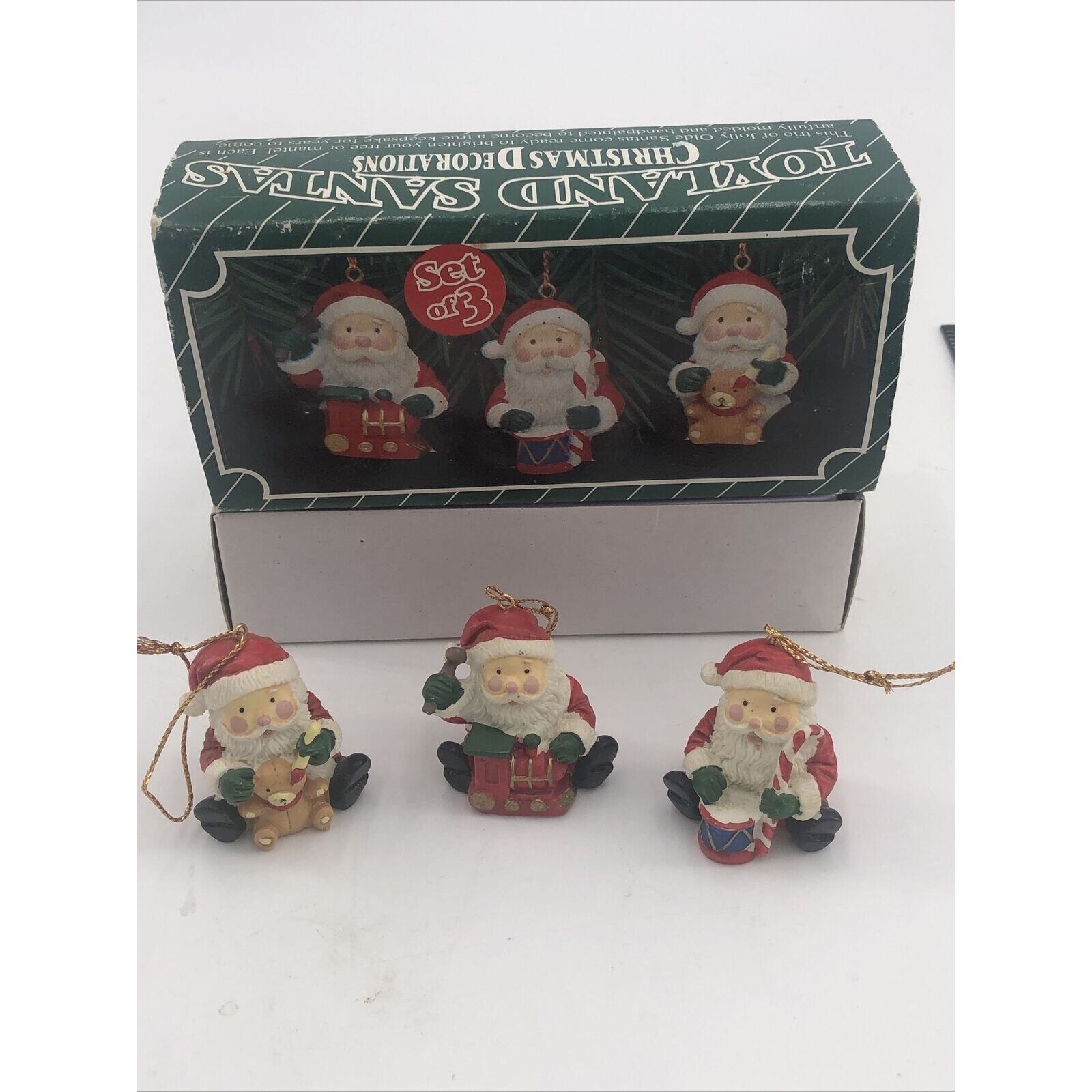 Santa\'s Toyland Set of 3 Santa Christmas Tree Ornaments 1990\'s Miniatures