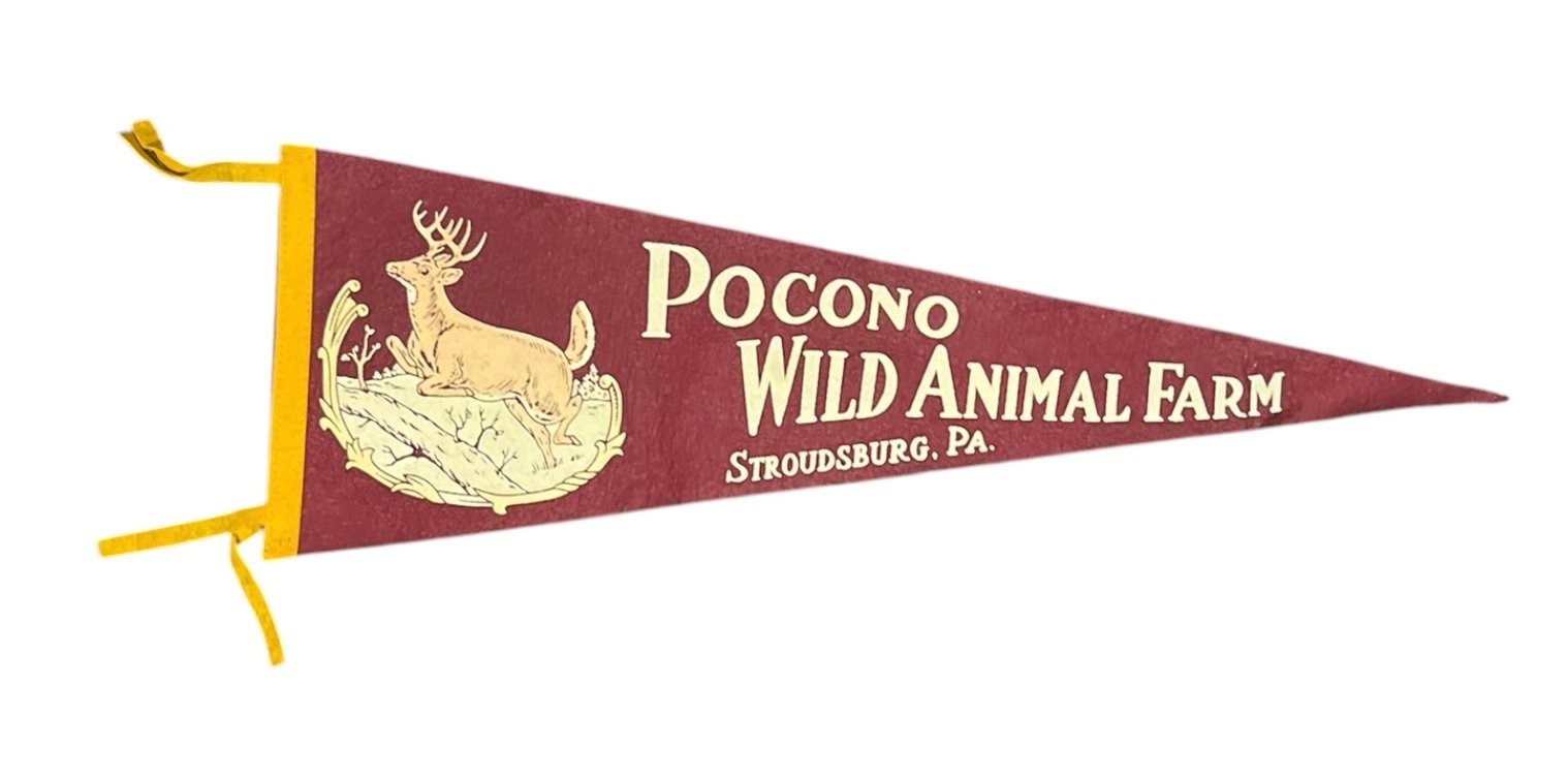 Vintage Pocono Wild Animal Farm Pennant Felt 26 Inch Stroudsburg PA