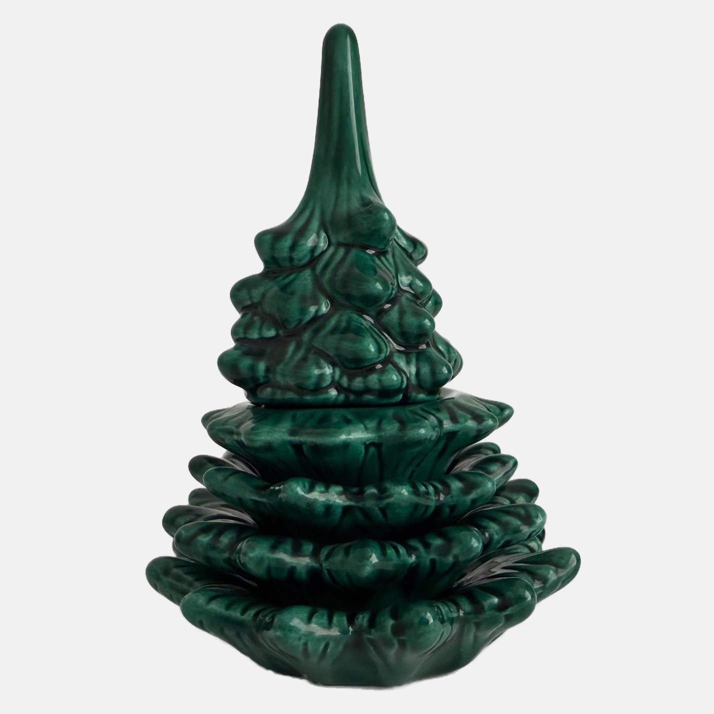 VTG Stacking MCM Green Ceramic Christmas Tree Ashtrays Atlantic Mold NO LIGHTER