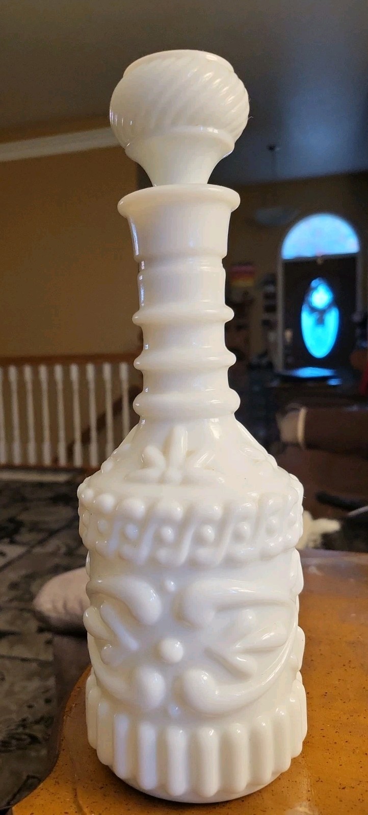 Jim Beam White Milk Glass Liquor Decanter 12\