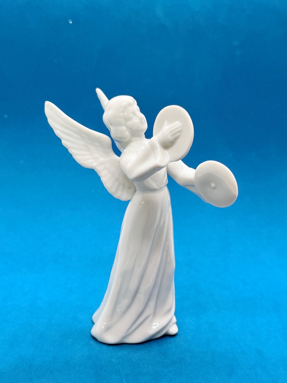 Vtg SB Schmid Bros White Porcelain Angel Figurine w Cymbals 5.5” Made In Japan
